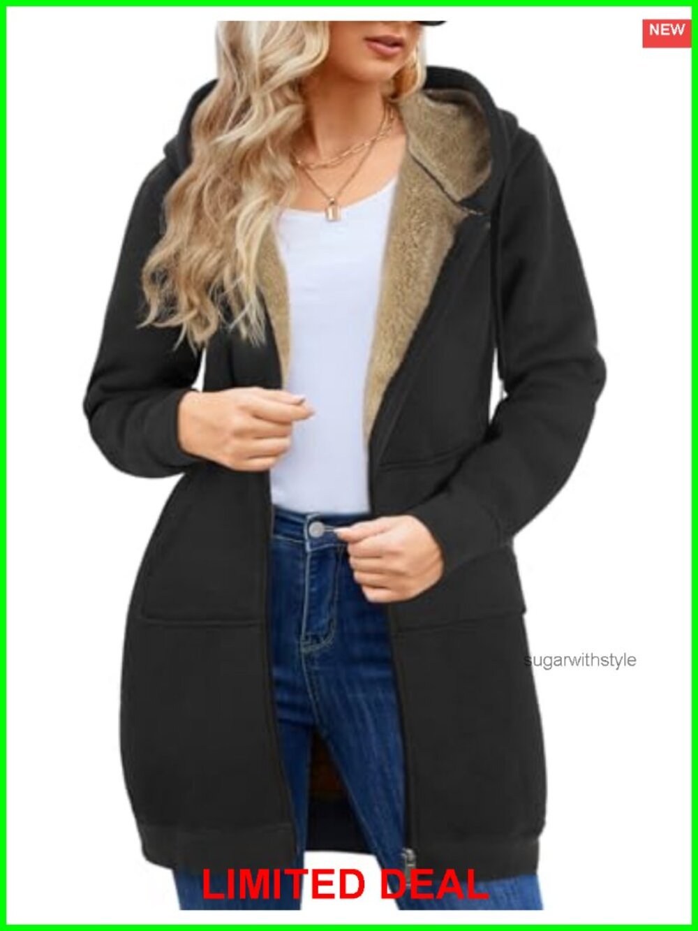 Plus Size Long Fleece Hoodie Zip Up Oversized Warm Winter Casual Soft